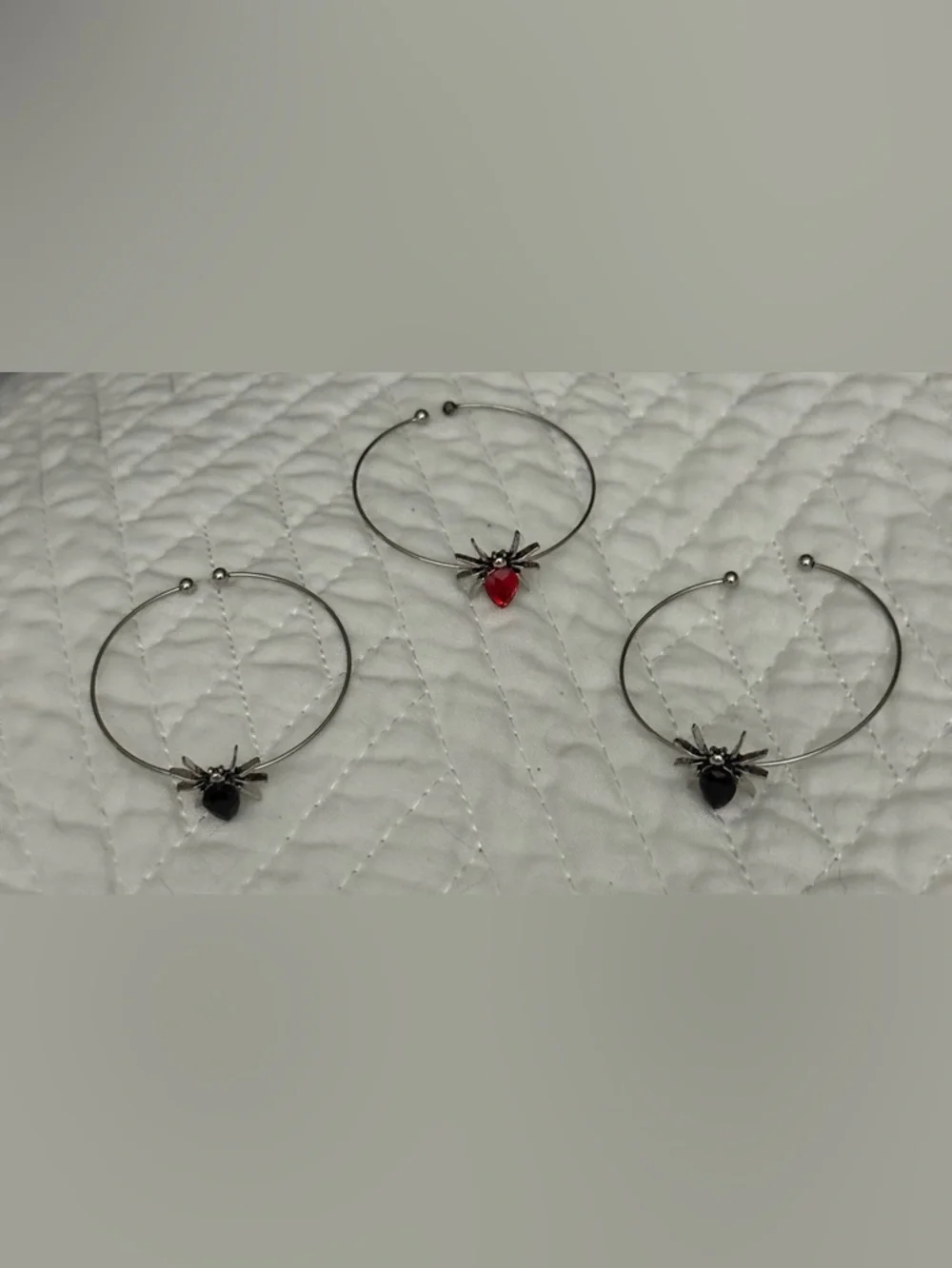 Silver Hoop Bracelet with Red or Black Spider Charm - Kids Jewelry